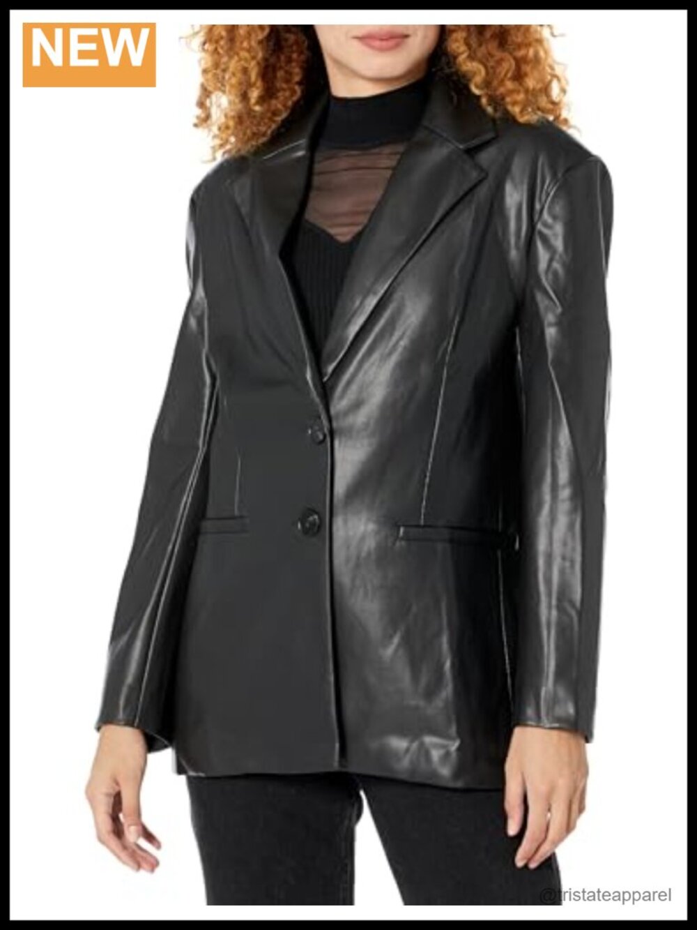 Faux Leather Blazer for Women Party Notch Collar Long Sleeve